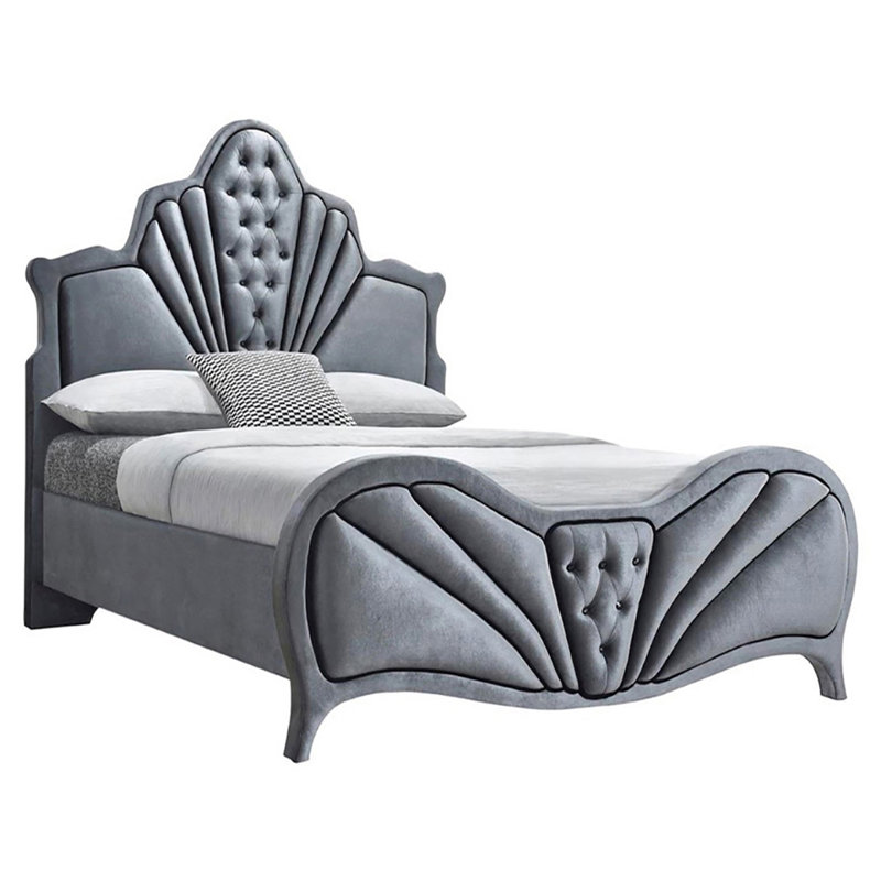 Ralston Upholstered Tufted Queen Platform Bed, Gray