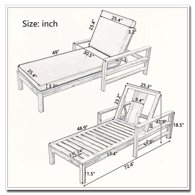 Acacia Wood Adjustable Backrest Outdoor Lounge Chair, Natural+ Blue