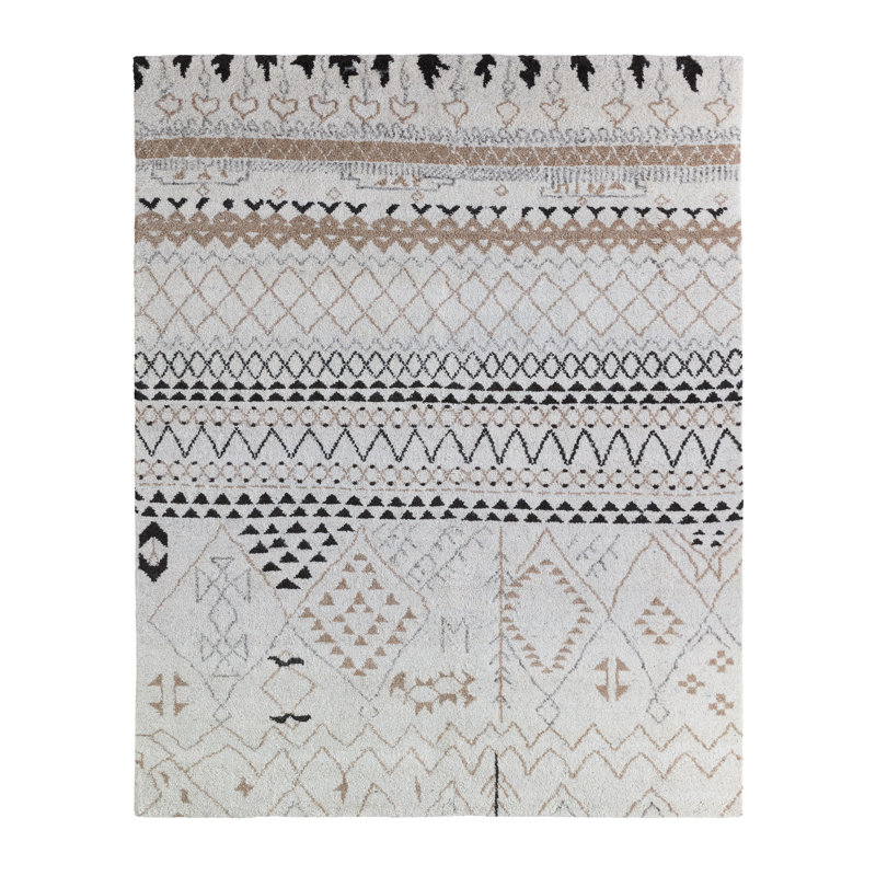 Hand Knotted Wool Area Rug in Cream/Brown, Rectangle 8' x 10'