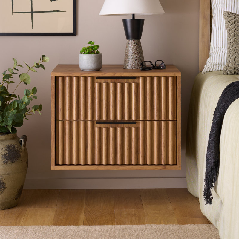 Lylia 2 Drawer Floating Nightstand, Oak
