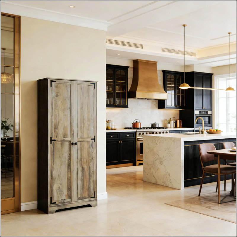 Garde-manger autoportant rustique avec tablettes réglables et conception anti-basculement pour le rangement de la cuisine