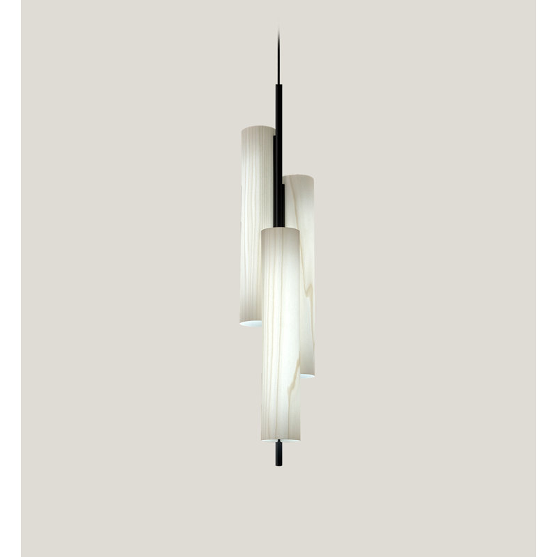 Black Note Triplet Suspension Light - DIMTRIAC LED - Rounded Tube, Matte Black, Ivory White