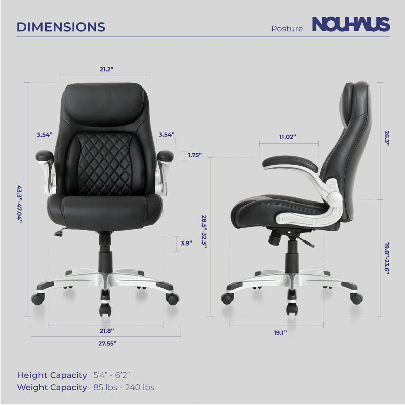 Flat Black Faux Leather Ergonomic Executive Office Chair