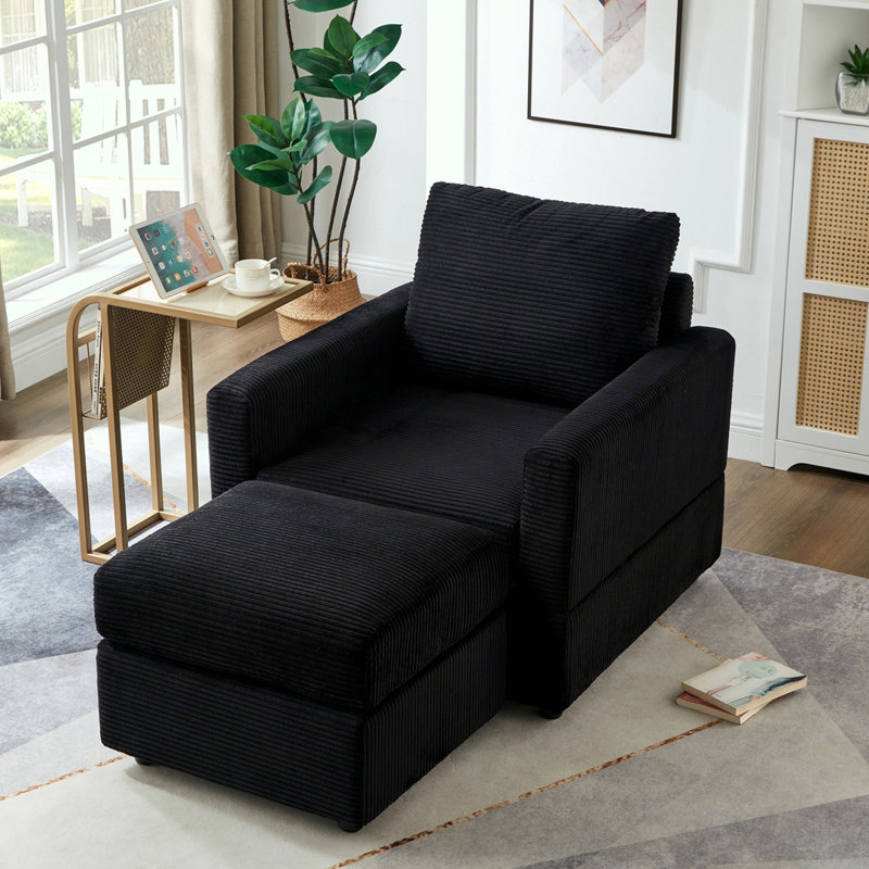 Upholstered Accent sofa with Ottoman, Black