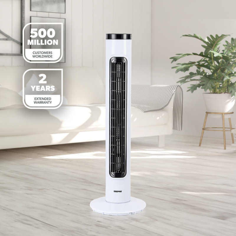 GEEPAS 32" Tower Fan with Remote Control | Portable Bladeless Oscillating Cooling 3 Speed Level 3 Mode With 7.5H Timer | Standing Energy Efficient Air Cooler for Home Office 2 Year Warranty 50W