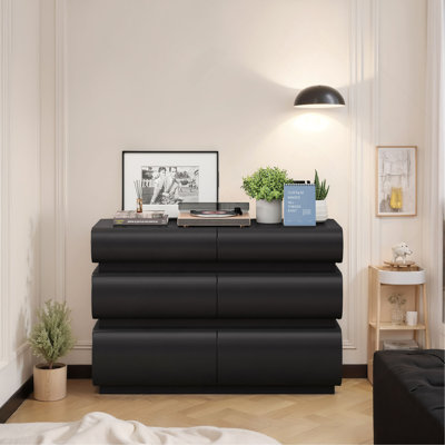 Commode 6 tiroirs pour chambre à coucher, commode noire sans poignée, commode moderne 6 tiroirs avec rangement large