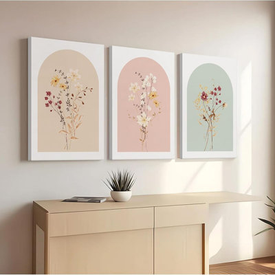 Watercolor Flower Wall Art Set of 3 Wildflower Floral Wall Decor Pictures Botanical Canvas Wall Art Vintage Prints Boho Flower Painting Minimalist Floral Poster for Room Bedroom 12x16 Inch Framed