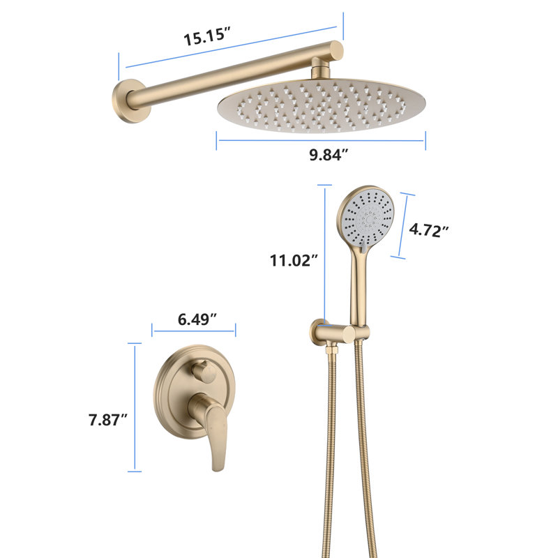 10-inch Wall-mounted High-pressure Rain Shower Head Set With 5-function Handheld Shower For Bathroom, Gold