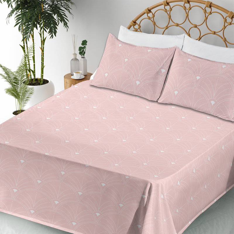 Microfiber Sheet Set, Full Sheet Set with 2 Pillowcases, Blush/White Geometric