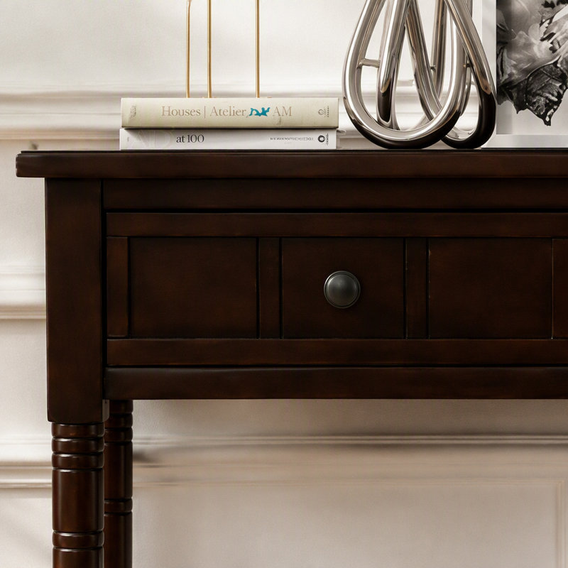 Mid century Modern Entryway Table Wood Console Table Traditional Design With 2 Drawers And Bottom Shelf, Espresso