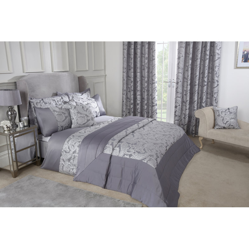 Duchess Polyester Paisley Duvet Cover Set with Pillow Shams, Silver, Double - 2 Standard Pillowcases