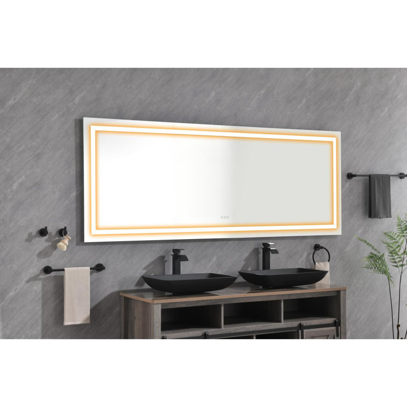 96 X 36 Inch LED Bathroom Mirror With Front And Backlight, Wall Mounted Vanity Mirror, Antifog, Memory, 3 Colors, Stepless Dimmable