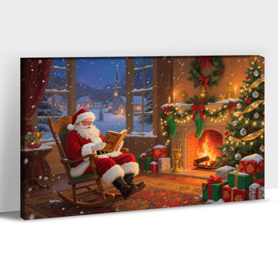 «Santa Cosy Storytime: Christmas by the Fireplace», art mural en toile tendue sur toile de coton (32 x 48 po)