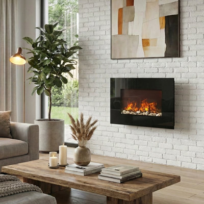 Wade Logan 26-Inch Wall Mounted Electric Fireplace - Heater with Pebble Fuel Effect, Adjustable Flames and Heat Settings, and Remote Control