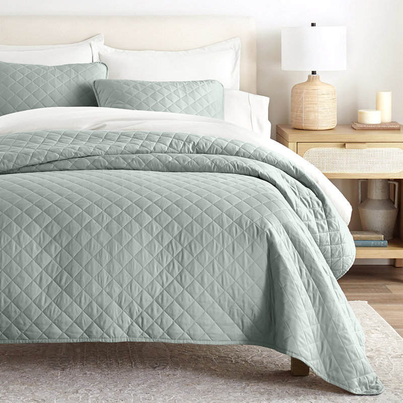 Becky Cameron Diamond Stich Quilt Set, Eucalyptus, Full/Queen Quilt + 2 Standard Shams