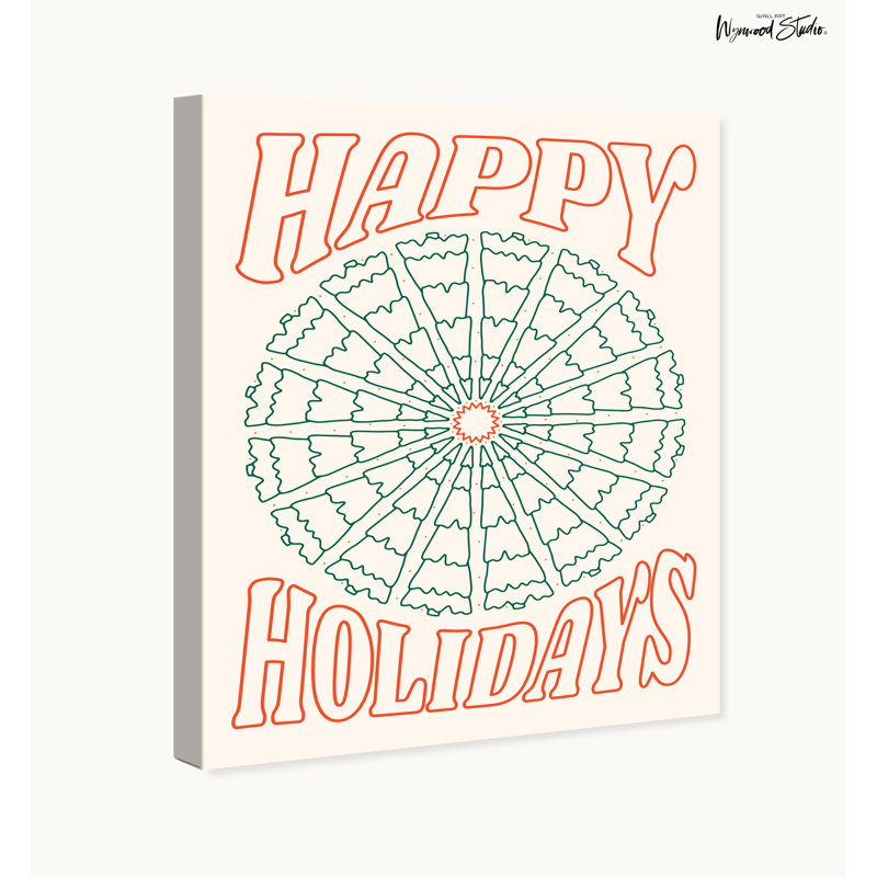Holiday Green and Red Canvas Print with Pine Tree Design, 16" x 20"