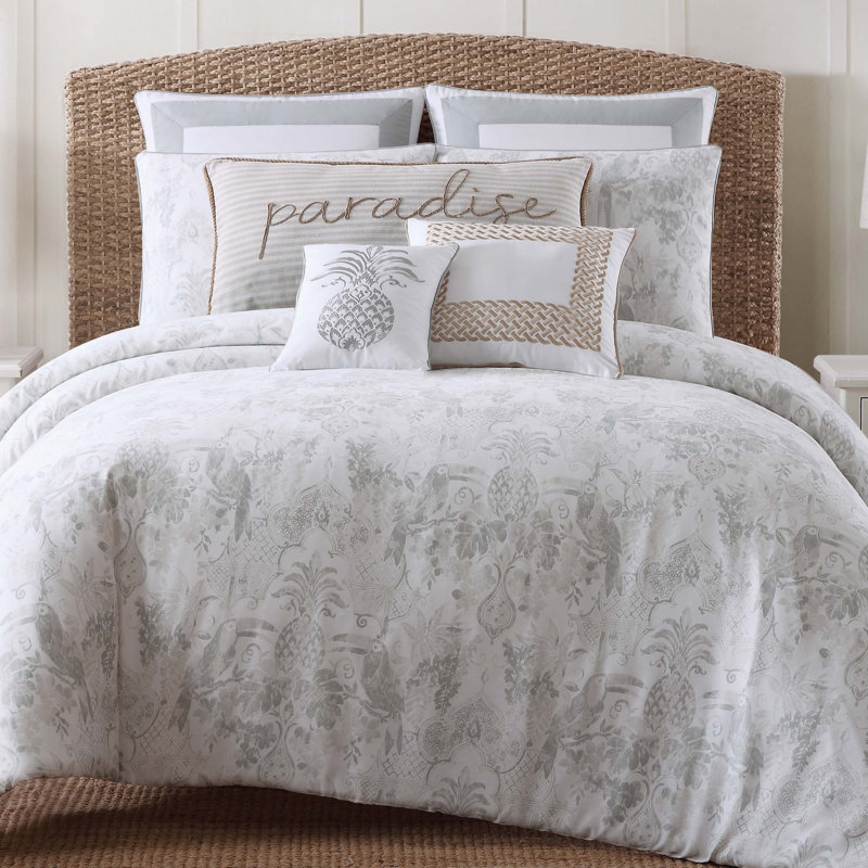 Gray Twin Cotton Comforter Set with Embroidered Shams