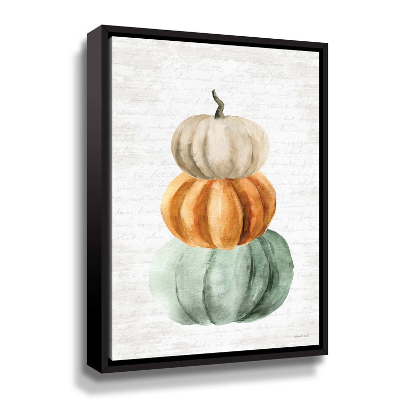 «Pumpkin Stack», peinture sur toile, Cadre noir, H 18 po x l 14 po x P 2 po