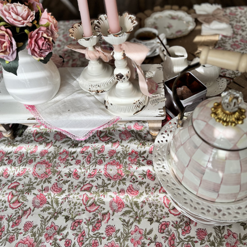 Beatrice Square Tablecloth- Pink And Green, 60" Square