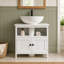 Lavabo sur pied de style moderne avec meuble de rangement intégré (lavabo non incluse), unité de rangement spécifique à la salle de bain.
