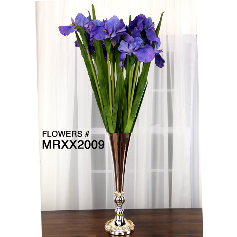 Jeweled Flluted Silver Vase - 16.5 Inches