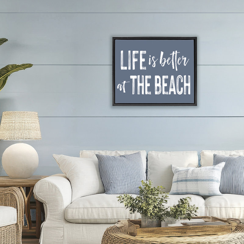 Cadre flottant bleu «Life Better At Beach», par Lettred and Lined, Cadre flottant noir de jais, H 17 po x l 21 po