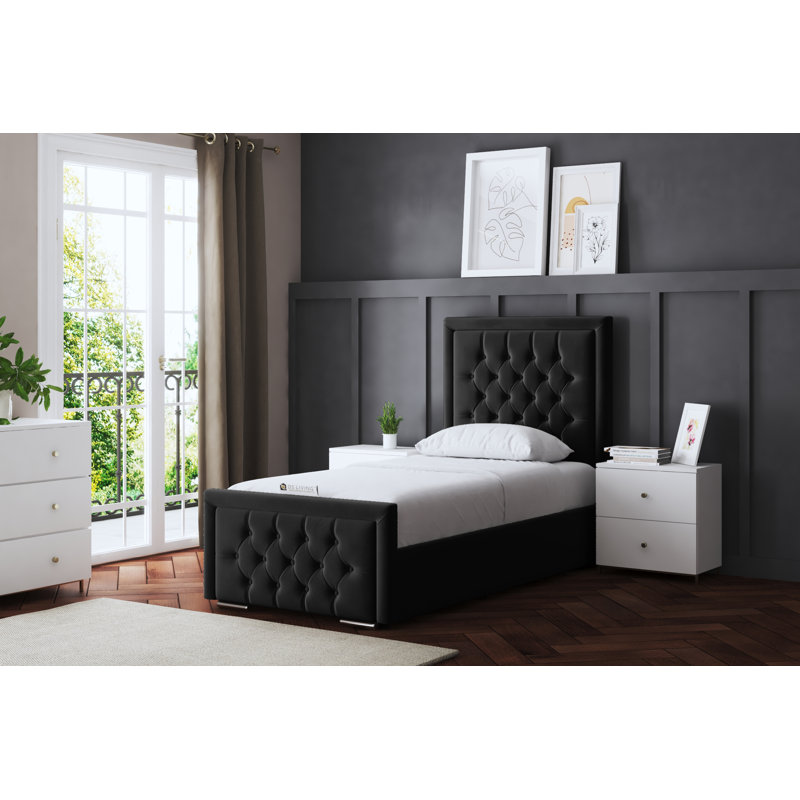 Allegra Upholstered Ottoman Bed with Headboard, Small Single (2'6), Black