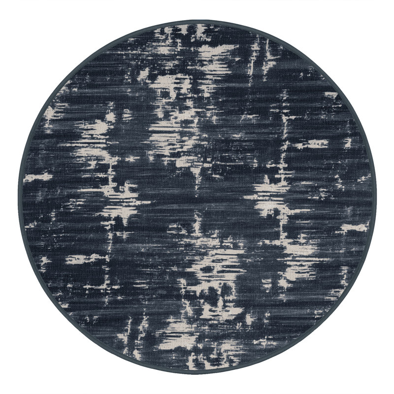 Machine Washable Abstract Gray Area Rug, Round 4'