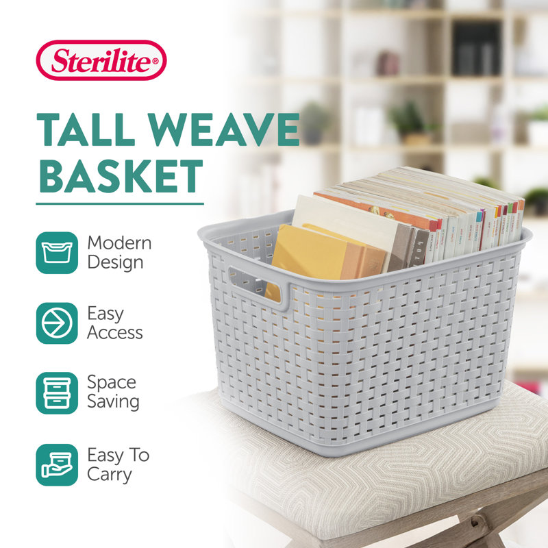 Sterilite 12736 Tall Weave Plastic Laundry Hamper Storage Basket, Gray (12 Pack), Gray