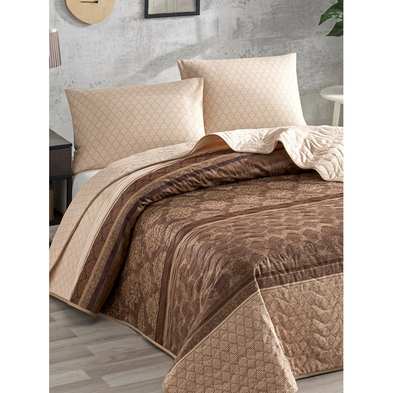 Ensemble de couvre-lit double de luxe (3 pièces), brun et brun foncé | 65% coton / 35% polyester, couvre-lit: 78,7 x 86,6 pouces, taies d'oreiller: 19,7 x 27,6 pouces | Lavable à la machine, doux et durable, conception élégante avec fermeture à boutons
