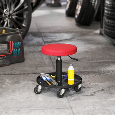 Tabouret roulant roulant, tabouret de garage d'une capacité de 300 lb, rouge