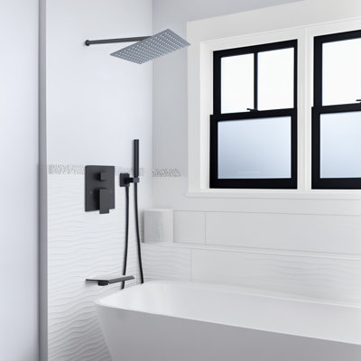 Ensemble de système de robinet de douche à pluie mural avec douchette rotative à main, système de tour à panneau de douche à robinet à débit variable de 12 pouces