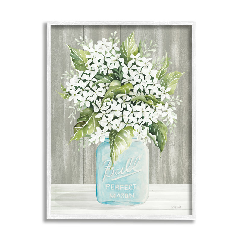 Bb-184-Bouquet de pots rustique encadré sur bois par Cindy Jacobs, Giclée encadrée blanc bord de mer, 30" H x 24" W x 1.5" D