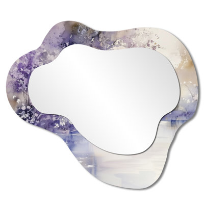 Miroir mural mauve moderne ondulé - Jardin japonais aquarelle lavande, impression sur métal