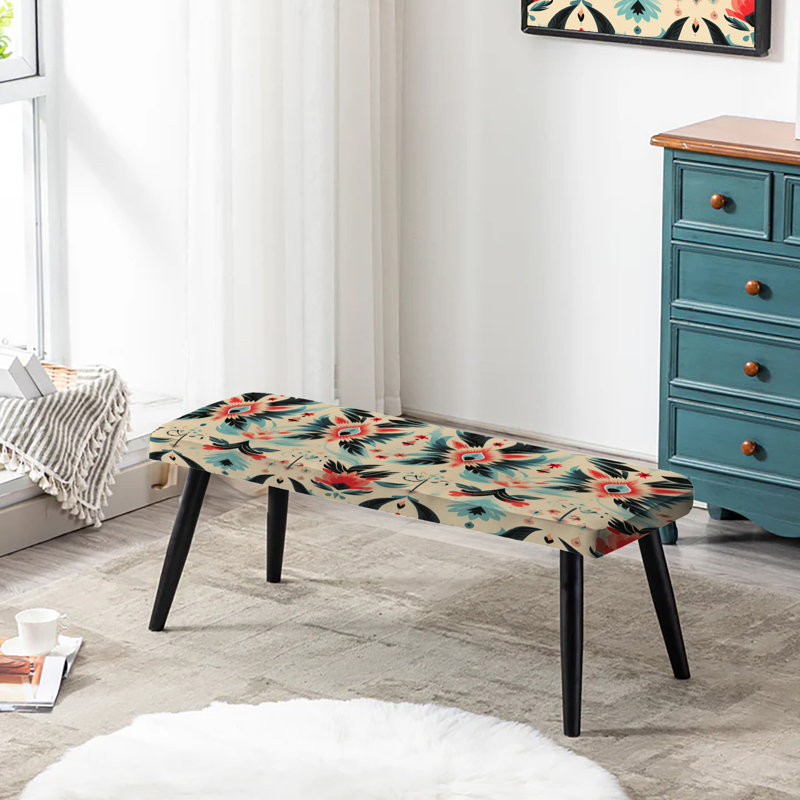 Corail et noir rétro Ikat Nostalgia - banc rembourré noir Ikat