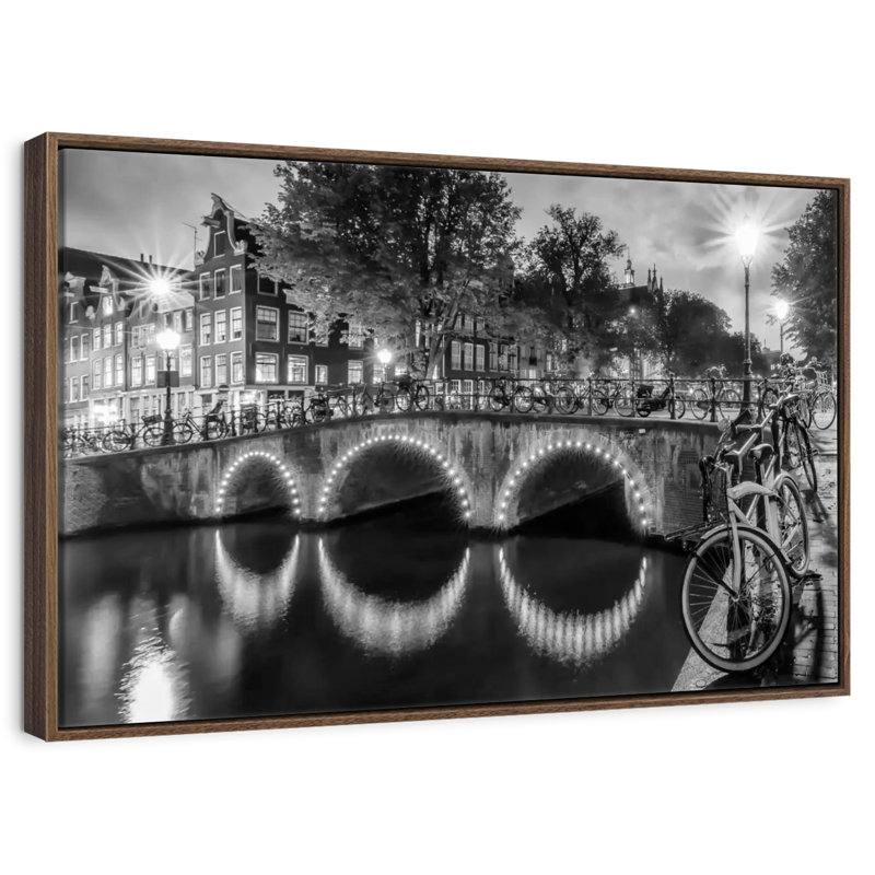 Vue moderne Amsterdam, 37 po x 25 po, Cadre flottant noyer