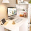 Bureau moderne blanc avec 4 niveaux de rangement et surface de travail lisse