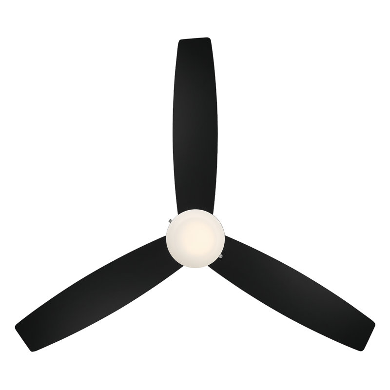 52 Atlantis 3 - Blade Flush Mount Ceiling Fan with Pull Chain and Dimmable LED Light Kit Included, Matte Black