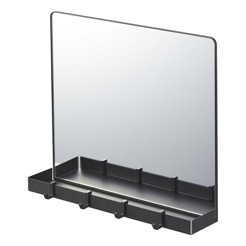 Black Magnetic Mirror with Storage Rack and Hooks