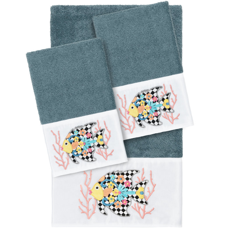 Ensemble de serviettes en coton turc 3 pièces FELIZ, Bleu sarcelle