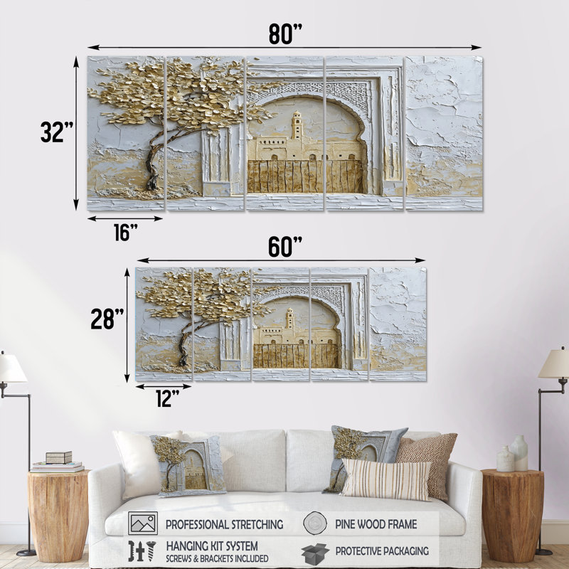 Art marocain sur toile, médina marocaine, H 32 po x l 80 po