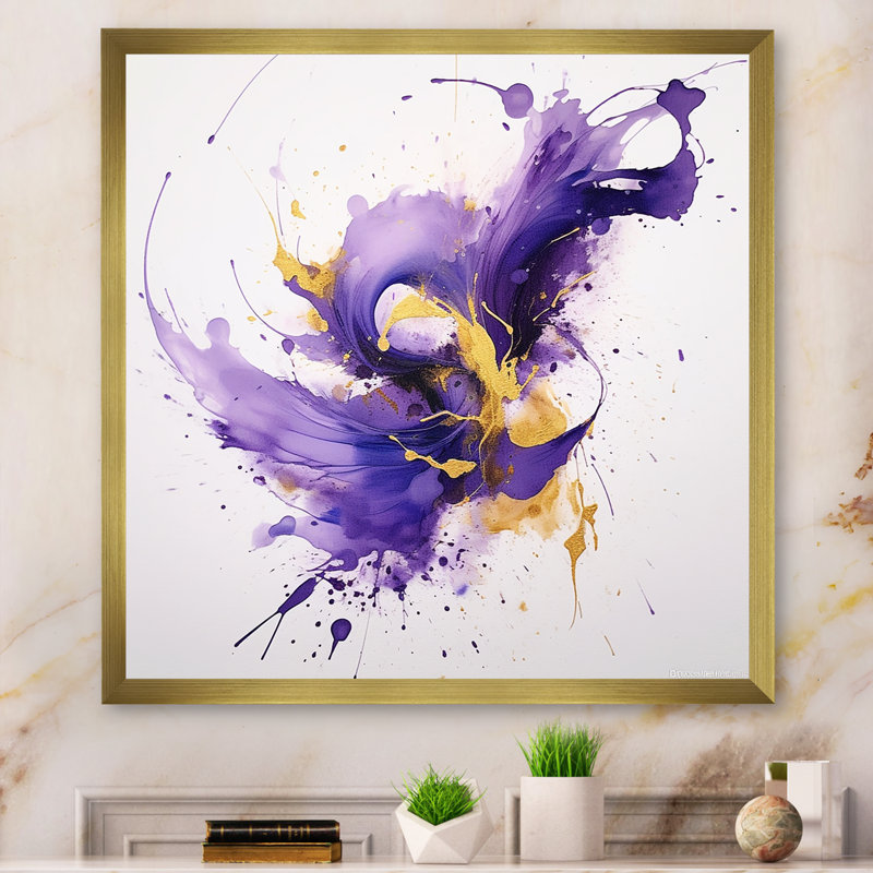 «Mauve et or», impression sur toile encadrée de fractales, H 36 po x l 36 po x P 1,5 po, Cadre doré à une seule photo