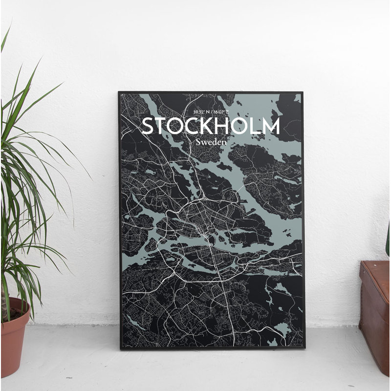 Stockholm City Map 1 Piece Wall Art, 61cm H x 45.7cm W x 0.13cm D