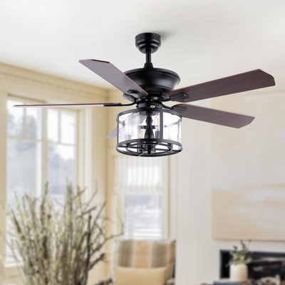 Ventilateur de plafond industriel en fer à DEL 4 lumières avec télécommande Braxton