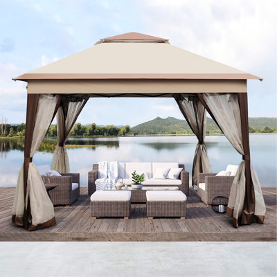 Abri de jardin 11 x 11 pi avec filet amovible. Rouille - cadre. Double couche supérieure. Feu. Pour le patio, la cour arrière, le camping. Tente d'extérieur Coffee 11 x 11 pi, structure en acier - 2 capote, filet en filet pour la fête, mariage