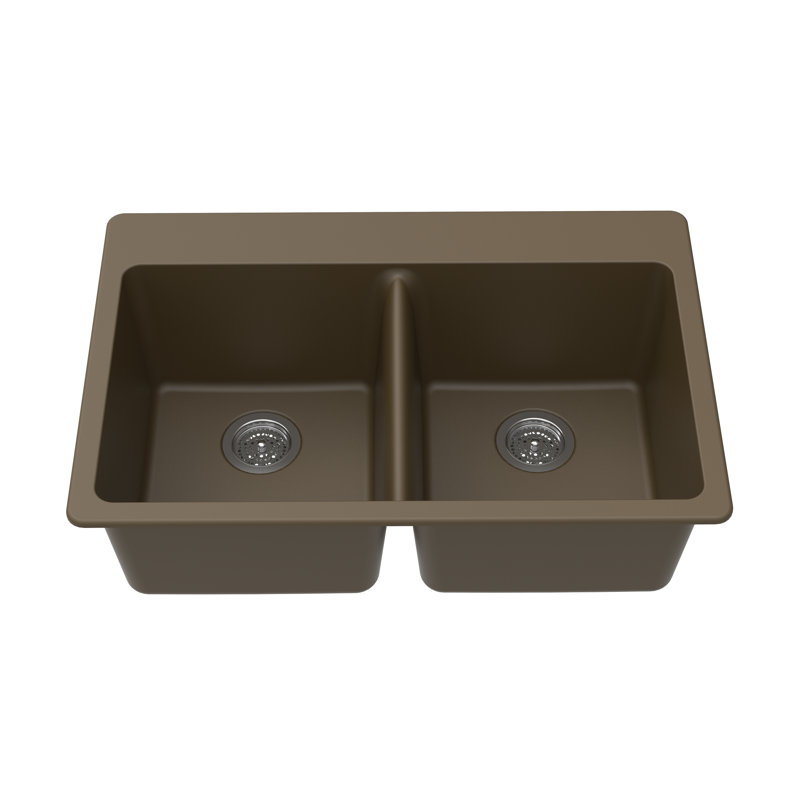 Granite 33" L x 22" W Double Bowl Dual Mount Kitchen Sink, Mocha