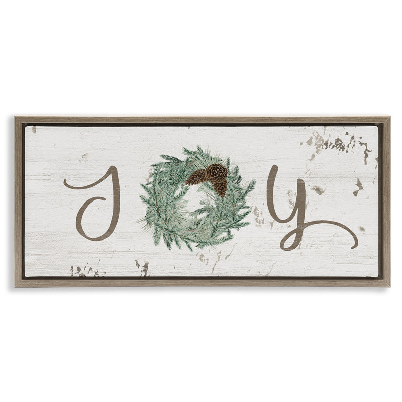 «Country Inspired Joy Wreath», art mural encadré sur toile flottante par Grace Popp, Cadre flottant orme Montalcino