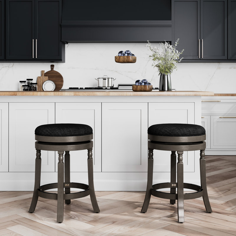 24" Counter Stool, Weathered Gray Finish - Comfortable Seat With High Foam Metal Footrest For Durability Stool In Gray, Charcoal Fabric Layout, Hardwood, Swivel Model