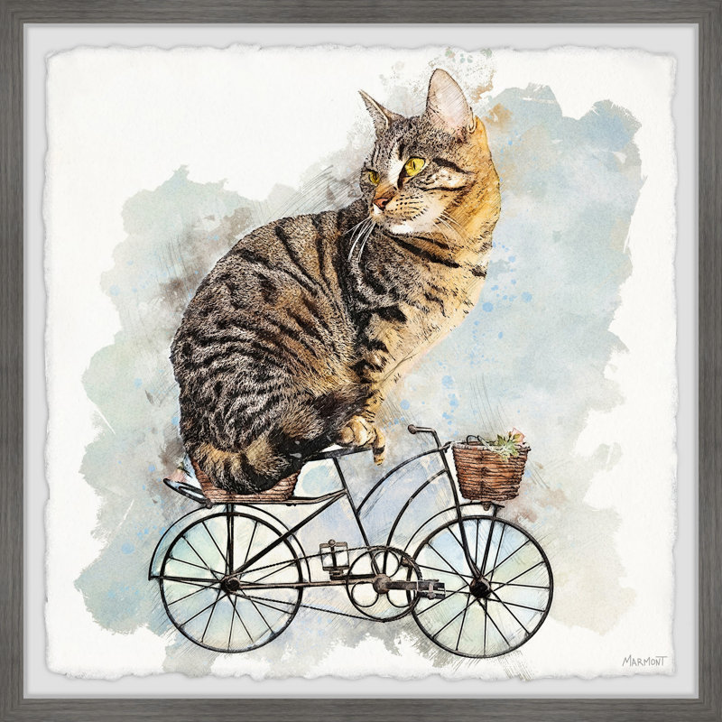 Cat On A Bike Ride by Marmont Hill - Single Picture Frame Painting, 41cm H x 41cm W