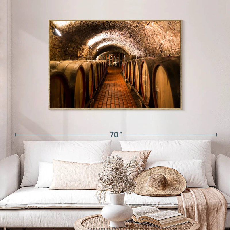 Barils de vin Winery, Cadre flottant en bois naturel, 46 po x 31 po